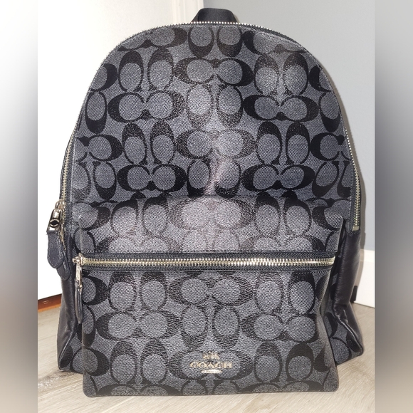 🏇Coach Medium Black Leather Monogram Print Backpack/Tan Coach Wristlet Combo - Picture 5 of 17